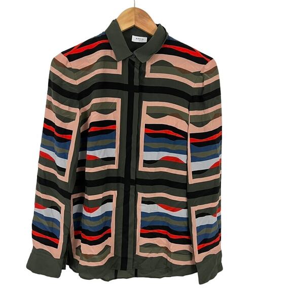 Akris Punto Tops - AKRIS Punto Mulberry Silk Multicolor Printed Silk Blouse Top Women Size 6